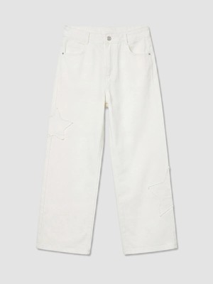 LC Waikiki Lcw Kids Beyaz Wideleg Nakışlı Kız Çocuk Pantolon