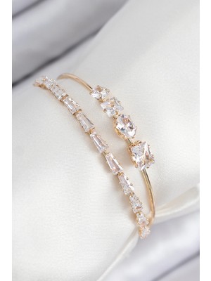 Svoria Store Mey Ithalat® Pirinç Zirkon Taşlı Su Yolu Model Gold Renk Kadın Bileklik
