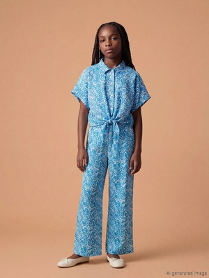 LC Waikiki Lcw Kids Ekru Desenli Kız Çocuk Pantolon