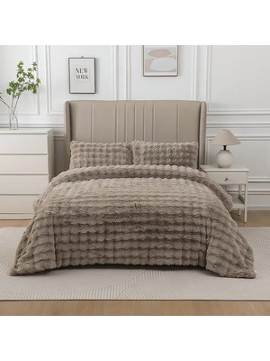 Lal Home Deco Loria Peluş Çift Kişilik Yatak Örtüsü 220X240CM Petek Desenli Elyaf Dolgulu Yumuşak - Kahverengi