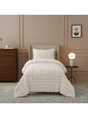 Lal Home Deco Loria Tek Kişilik Peluş Yatak Örtüsü 160X220CM - Wellsoft Yumuşak Dokulu Krem