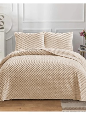 Lal Home Deco Petek Wellsoft Çift Kişilik Yatak Örtüsü Seti 230X250CM - 2 Yastıklı Lüks Yumuşak Dokulu - Bej