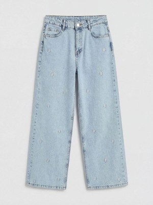 LC Waikiki Lcw Kids Mavi Wideleg Nakışlı Kız Çocuk Jean Pantolon