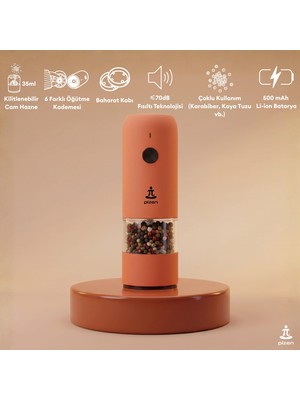 Pizen Windmill USB Şarjlı Otomatik Baharat Öğütücü LED Işıklı Ayarlanabilir Tuz Karabiber Değirmeni