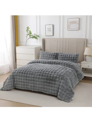 Lal Home Deco Loria Peluş Çift Kişilik Yatak Örtüsü 220X240CM Petek Desenli Elyaf Dolgulu Yumuşak - Gri