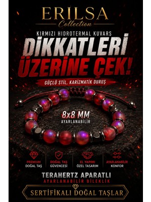 Erilsa Sertifikalı Terahertz - Aura Kırmızı Hidrotermal Kuvars Taşı Bileklik - 8 mm Doğal Taş