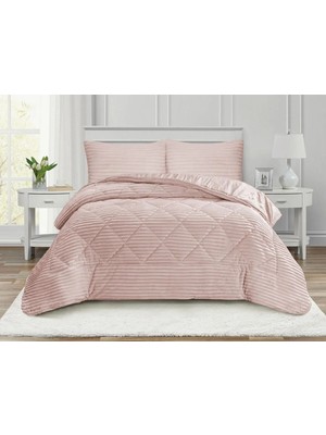 Lal Home Deco Destina Çift Kişilik Yatak Örtüsü Seti 220X240CM - Dolgulu Kapitoneli Filanel Kumaş - 2 Yastık Kılıflı Pudra