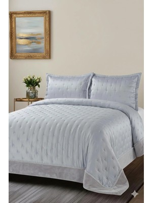 Lal Home Deco Sephora Çift Kişilik Yatak Örtüsü Seti 240X260CM - Mikro Saten Çizgili 2 Yastıklı - Gri