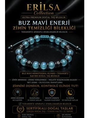 Erilsa Sertifikalı Terahertz - Buz Mavi Hidrotermal Kuvars Zihin Temizleme Bilekliği - 8 mm Unisex Taş