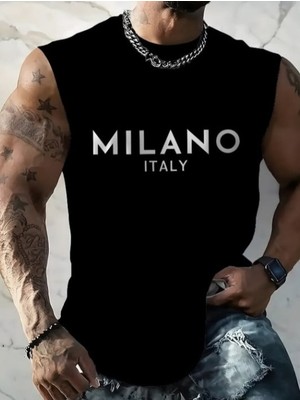 Punix Punıx Büyük Beden Mılano Italy Baskılı Yeni Sezon Tarz Yazlık Kolsuz Erkek T-Shırt