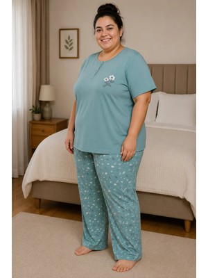 Mutlu City Kadın Orta Yaş ve Üzeri Regular Yüksek Kalite Büyük Beden Modal Kumaş Anne Pijama Takımı 15094