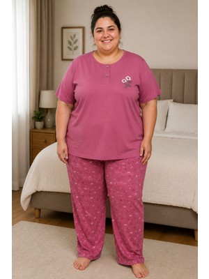 Mutlu City Kadın Orta Yaş ve Üzeri Regular Yüksek Kalite Büyük Beden Modal Kumaş Anne Pijama Takımı 15094