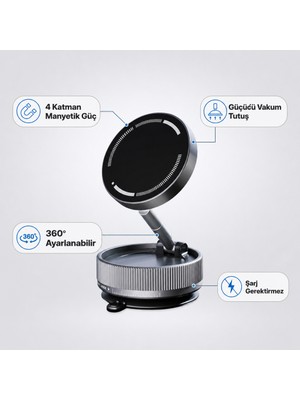 Ottonova Aerogrip Elite Vakum Özellikli Manyetik Telefon Tutucu - Magsafe Uyumlu 360 Derece Döner Araç Içi Torpido ve Cam Standı