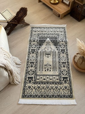 Cevheri Store Vizon Renk Dokuma Iplik Halı Seccade 65X120 cm Saçaklı Klasik Desenli Yumuşak Dokulu Seccade