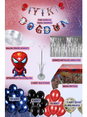 Boxland Örümcek Adam Temalı Doğum Günü Seti-Masa Örtüsü, Banner, Fon Perde, Stand, Balon Zinciri