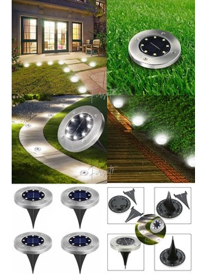 12 Adet Solar Güneş Enerjili 8 Ledli Kazıklı | Çim Zemin Bahçe Aydınlatması | 8'ledli Kazıklı LED