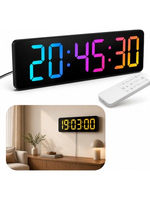 Sevgift Rgb LED Büyük Ekranlı Dijital Duvar Saati, Timer | Uzaktan Kumandalı