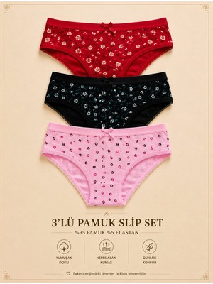 Intive Lingerie Intive Comfort Desenli Beli Yazılı Lastikli Lacivert/pembe/kırmızı 3'lü Slip Set