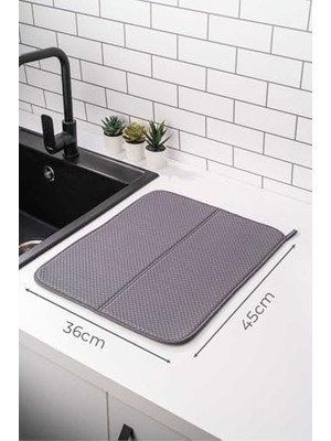 Assess Store Bulaşık Matı Süper Emici Bulaşık Kurutma Örtüsü 45X36CM Katlanabilir Bulaşık Matı Gri 35 x 45