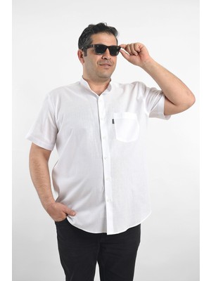Tousus Kısa Kol Beyaz Keten Hakim Yakaerkek Gömlek KK-8079-TSS
