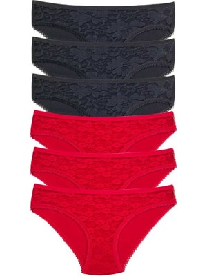 Die Grup 6 Adet Önü Dantelli Transparan Kadın Slip Külot S21 DIEGRP-3401