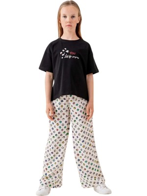 Waka Waka Kids Store Desenli Kız Çocuk Pantolonlu Takım - Siyah