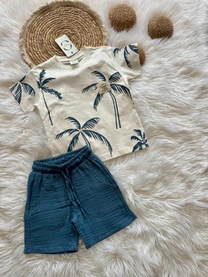 Cooll Bebek Erkek Çocuk Müslin Kumaş T-Şhirt Şort Takım