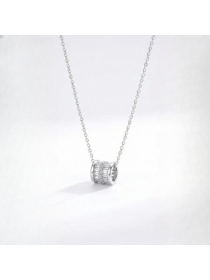 Lorivelle Baget Zirkon Taşlı Silindir Roll Çelik Kolye - Kararmaz Modern Geometrik Tasarım (Gold ve Gümüş)