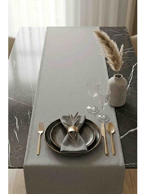 Luvis Home Nordic Grey - Modern Soğuk Gri Pamuklu Runner Masa Örtüsü - 40X140 cm