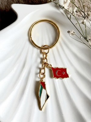 Madeforyou Filistin Türkiye Bayrak Figürlü Anahtarlık, Filistin Destek Anahtarlık