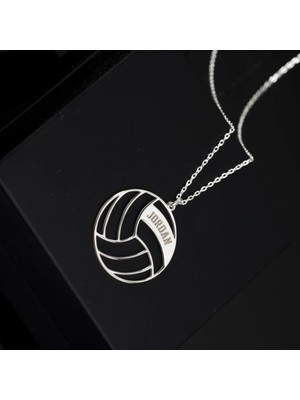 Özer Gümüş 925 Ayar Gümüş Zincirli Kişiye Özel Voleybol Topu Gümüş Kolye [ Özel Kutulu, Hediyelik Takı ]