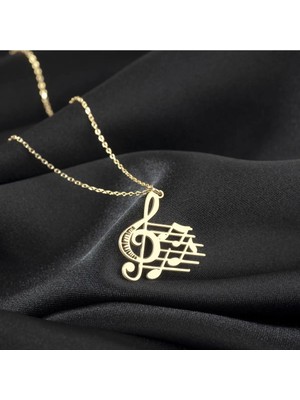 Özer Gümüş 925 Ayar Gümüş Zincirli Müzik Temalı Gümüş Sol Anahtarı Kolye [ Özel Kutulu, Hediyelik Takı ]