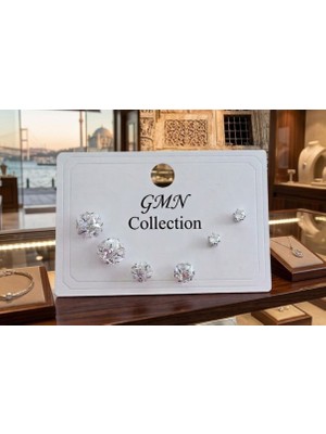 Gmn Collection Yeni Sezon 14K Altın Kaplama Üzerine Zirkon Taşlı 6'lı Küpe Seti