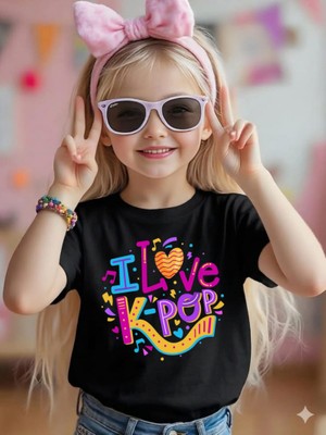 BarsDepo I Love K-Pop Baskılı Oversize Tişört Çocuk / Yetişkin