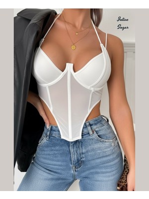Intive Lingerie Intive Sugar Transparan Detaylı Boyundan Bağlamalı Çekici V Yaka Korseli Feminen Büstiyer