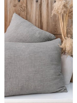 Layan Home %100 Pamuk Müslin 4 Katlı Boyasız Organik Tekli Yastık Kılıfı