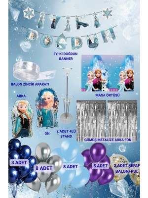 Boxland Frozen Elsa Anna Doğum Günü Parti Malzemeleri Seti – Balon, Banner, Masa Örtüsü