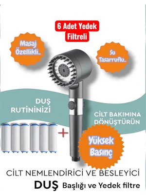 Truva 6 Adet Yedek Filtresiyle Birlikte Saç Dökülmesini Azaltan Duş Başlığı ve Filtresi