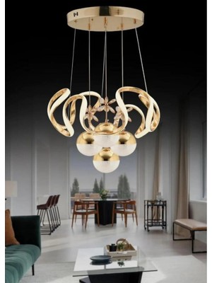 6 Kollu Damla Rose Gold 4 Toplu Sarkıt Şık LED Avize (Dimmer Kumandalı)