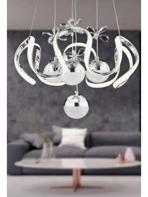 6 Kollu Damla Krom Gümüş 4 Toplu Sarkıt Şık LED Avize (Dimmer Kumandalı)