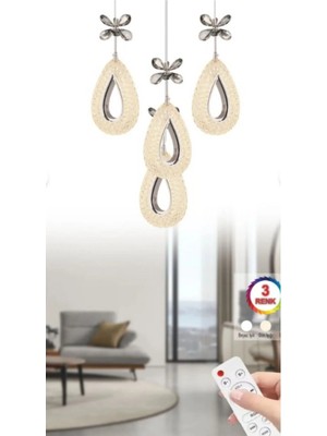 Damla 4 Lü Gümüş 3 Renk Ledli Kumandalı Modern Sarkıt LED Avize