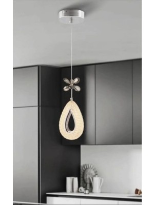 Damla Gümüş Tekli 3 Renk Ledli (Kumandasız) Modern LED Avize