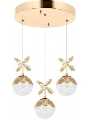 3'lü Şeker Toplu Rose Gold 3 Renk Ledli Sarkıt Avize