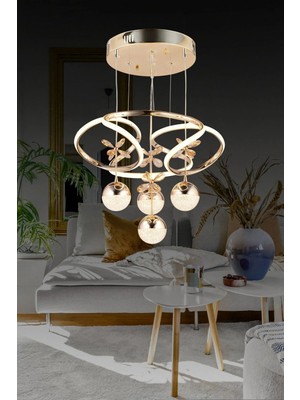 Pars 4 Toplu Rose Gold Sarkıt 3 Renk Kristal Taşlı LED Avize