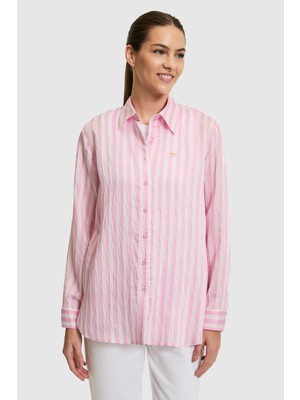 U.S. Polo Assn. Kadın Pembe Uzun Kollu Çizgili Gömlek 50324736-VR041