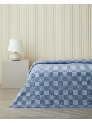 English Home Azule Baskılı Pamuklu Tek Kişilik Pike 150x220 cm Mavi