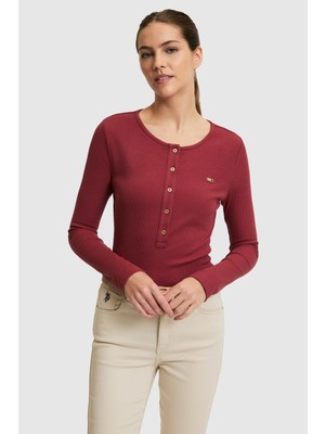 U.S. Polo Assn. Kadın Vişne Bisiklet Yaka Tişört 50323456-VR223