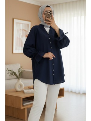 Moda Morfo Kolu Bağcıklı Arkası Uzun Düğmeli Gömlek -Laci