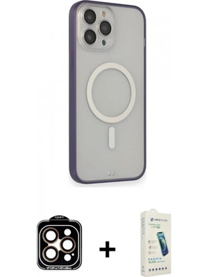 Marsilyan™- iPhone 14 Pro Max Kılıf Siluet Işık Koleksiyonu - Şeffaf Pasifik Cam Ekran Koruyucu + Pvd Metal Kamera Lens - Tu