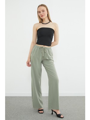 FullaModa Beli Bağlamalı Tencel Kumaş Palazzo Pantolon